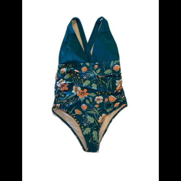Beach Sissi  One Piece Swimsuit Plus Size XL Turquoise Tropical Swimsuit Pool - Picture 2 of 10